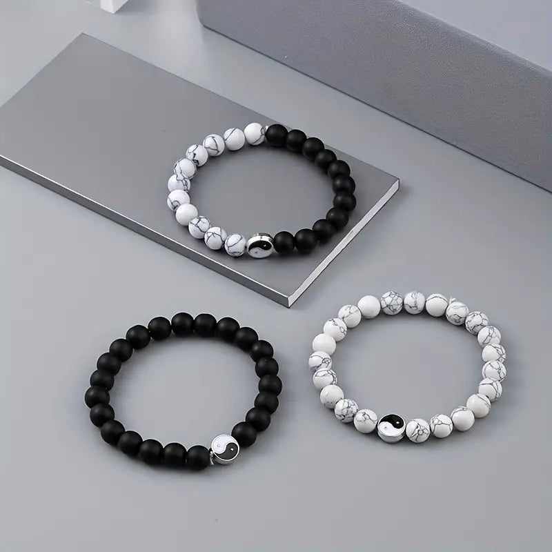 Hand-woven Beaded Bracelet Tai Chi Black And White Accessories Men's Bracelet Famous Style Couple Yin Yang Beads Bracelet