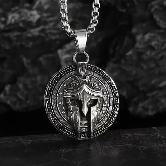 Spartan Warrior Vintage Round Pendant Necklace - Hip Hop Style, Zinc Alloy, Fashion Accessory for Everyday & Party Wear