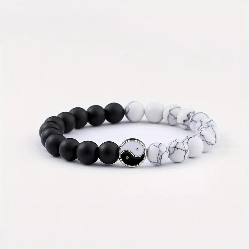 Hand-woven Beaded Bracelet Tai Chi Black And White Accessories Men's Bracelet Famous Style Couple Yin Yang Beads Bracelet