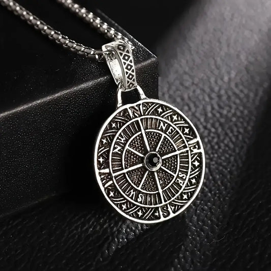 Vintage Compass Pendant Necklace - Antique Silvery Plated, Rhinestone Inlay, Zinc Alloy - Fashionable Accessory for Casual Attire