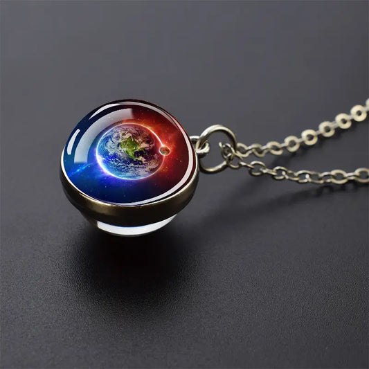 1pc Solar System Pendant Necklace, Glass Ball Pendant Necklace, Fashion Jewelry Accessories Gift For Men And Women